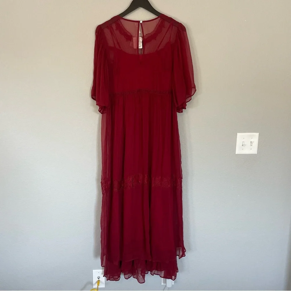New! Free People In The Field Midi Dress in Red - Size Small - Picture 6 of 8